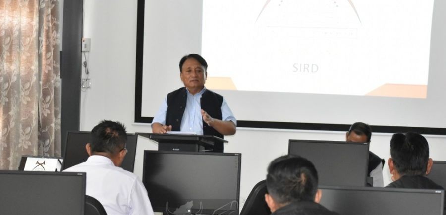 Minister Metsubo Jamir addressing the officers during the introductory meeting held at SIRD Computer Lab, Kohimaon April 11. (DIPR Photo)